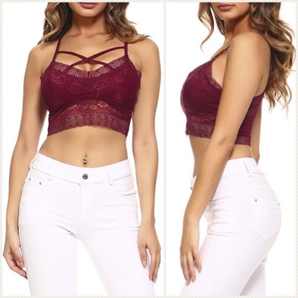 BEAUTIFUL BURGUNDY PLUM LACE BRALETTE - Picture 3 of 5